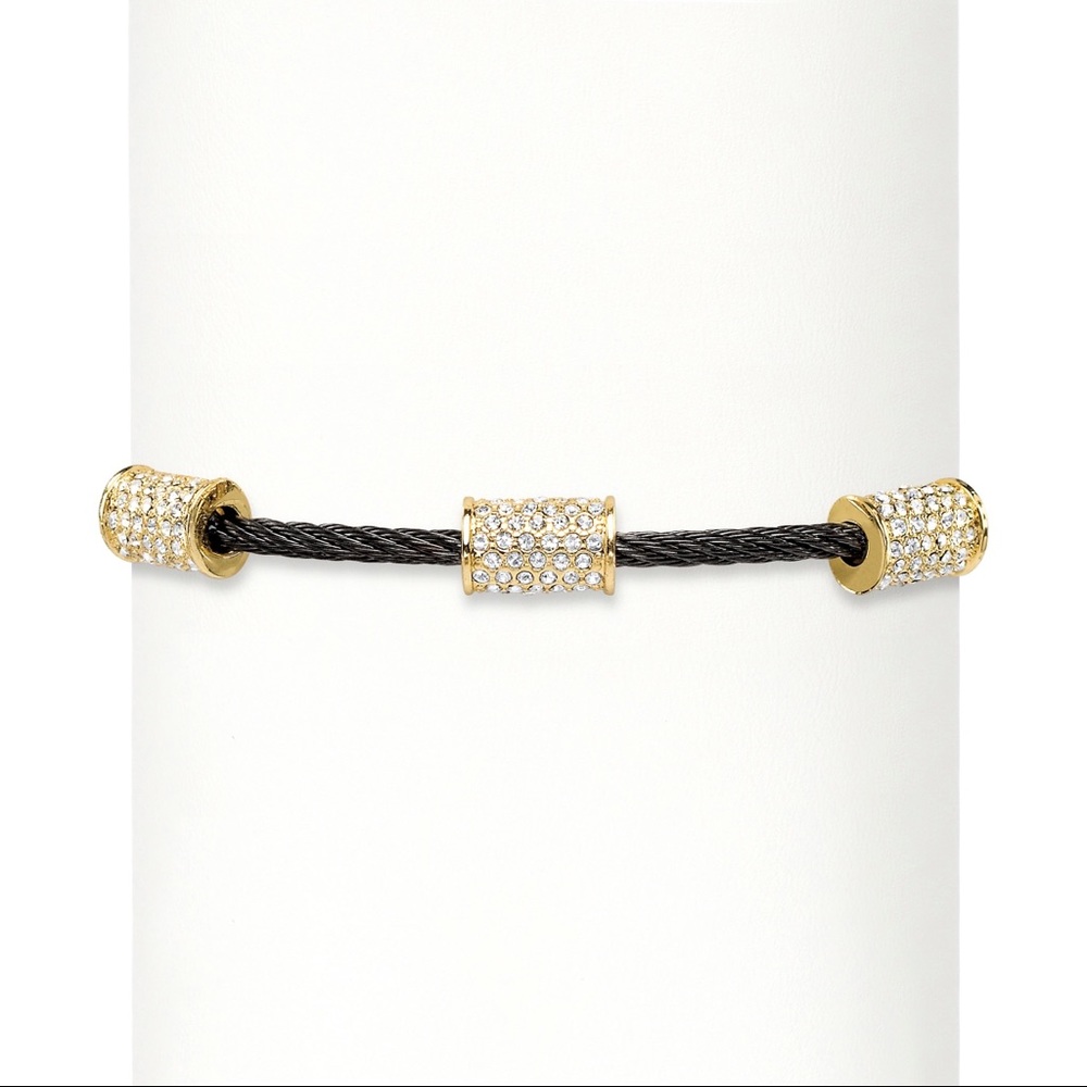 Cubic zirconia and black plated cable bracelet 7” - Picture 2 of 3